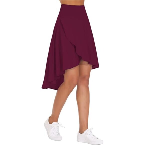 Women's High Waist Wrap Ruffle Hem Asymmetric Skort High Low - Picture 1 of 6